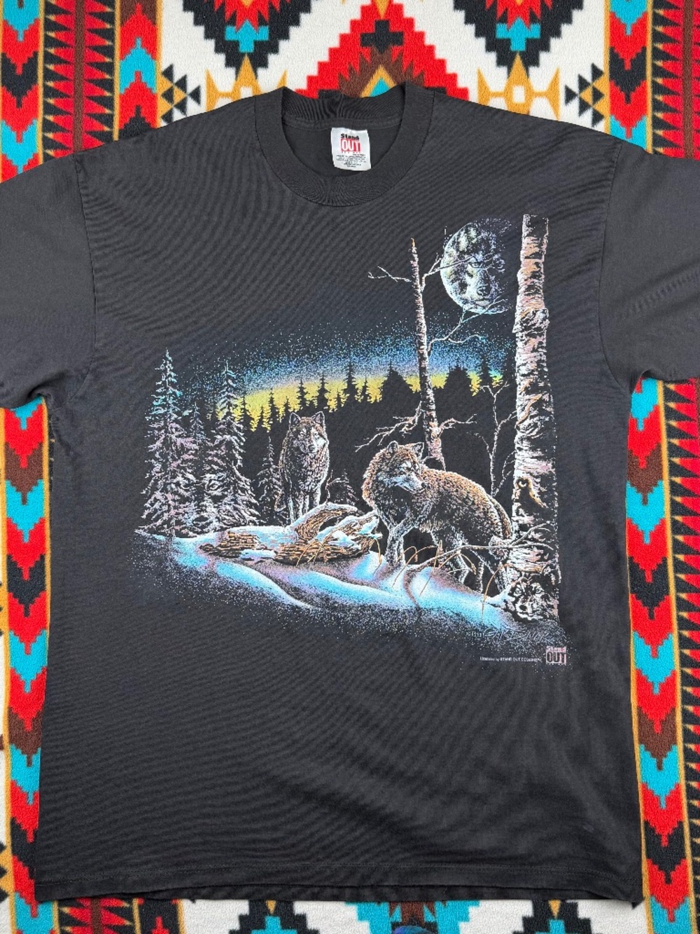 Vintage 1993 Wolf Moon T Shirt Single Stitch Nature Graphic XL Black